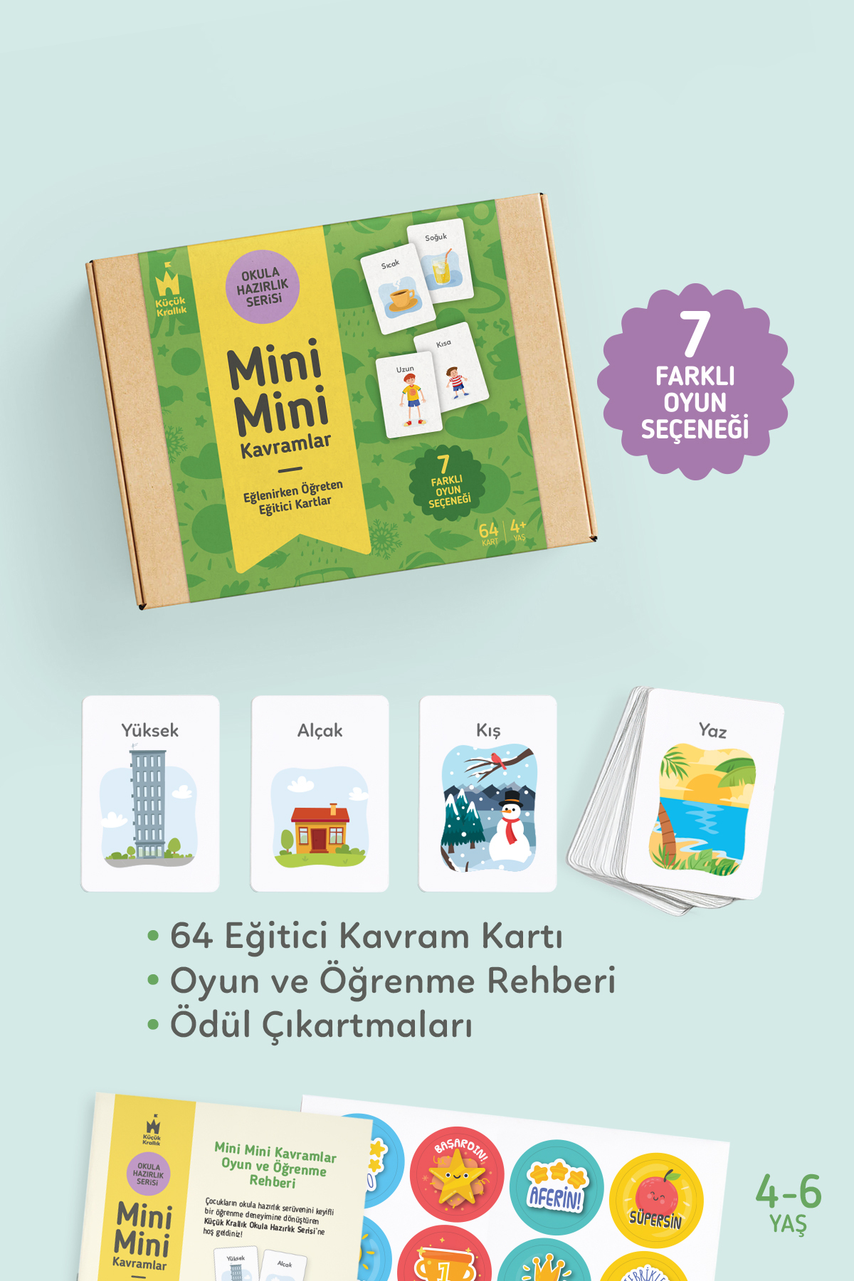 Küçük Krallık Anaokulu Seti Harfler, Sayılar, Renkler&Şekiller ve Kavramlar | 64 Kart x4 Kutu, 3-6 Yaş fotoğrafı 5 (önizleme)