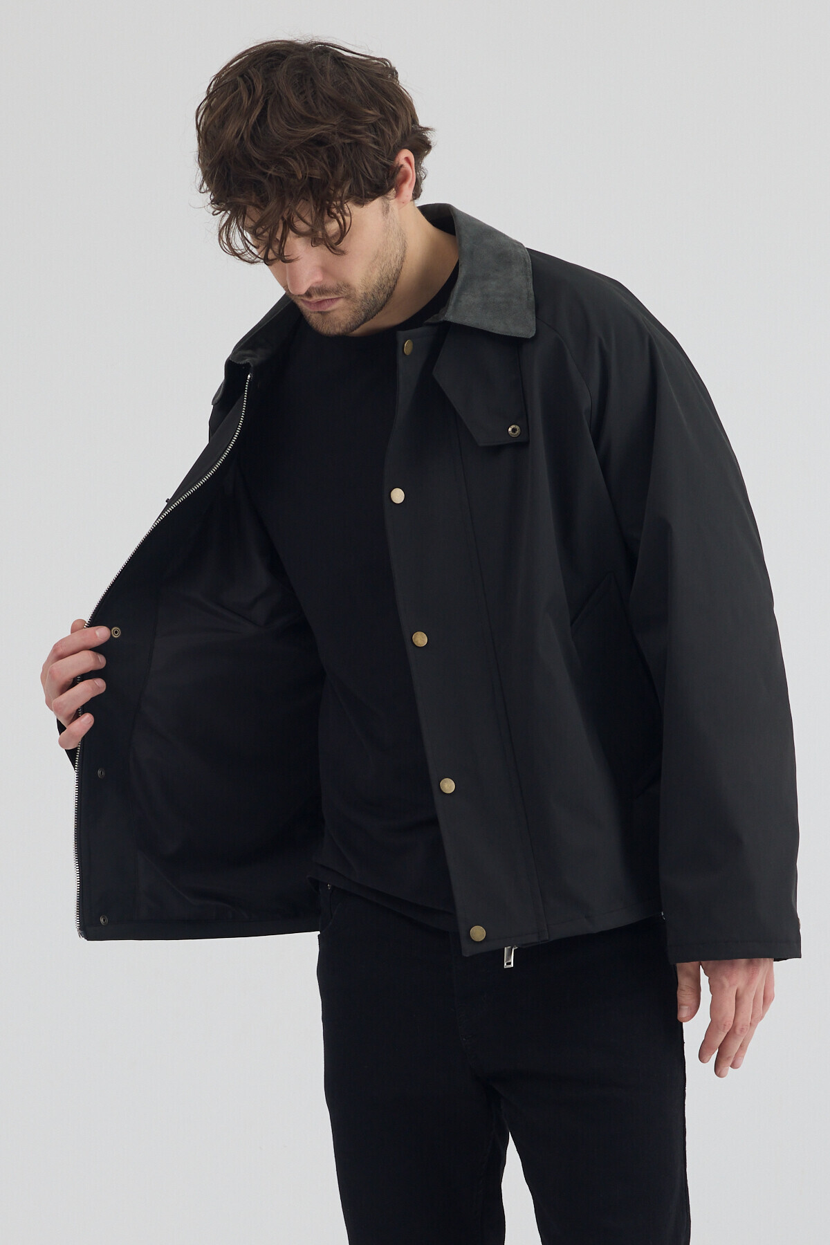 Stoncs  Erkek Siyah Kontrast Yakalı Oversize Ceket - Görsel 5
