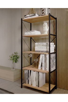 MRVHOMEE 180 cm 5 Katlı Metal Kitaplık – 90 x30 cm Raf Ölçülü – Endüstriyel T...