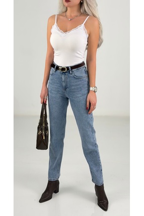 Karol Mavi Kemerli Mom Fit Jean
