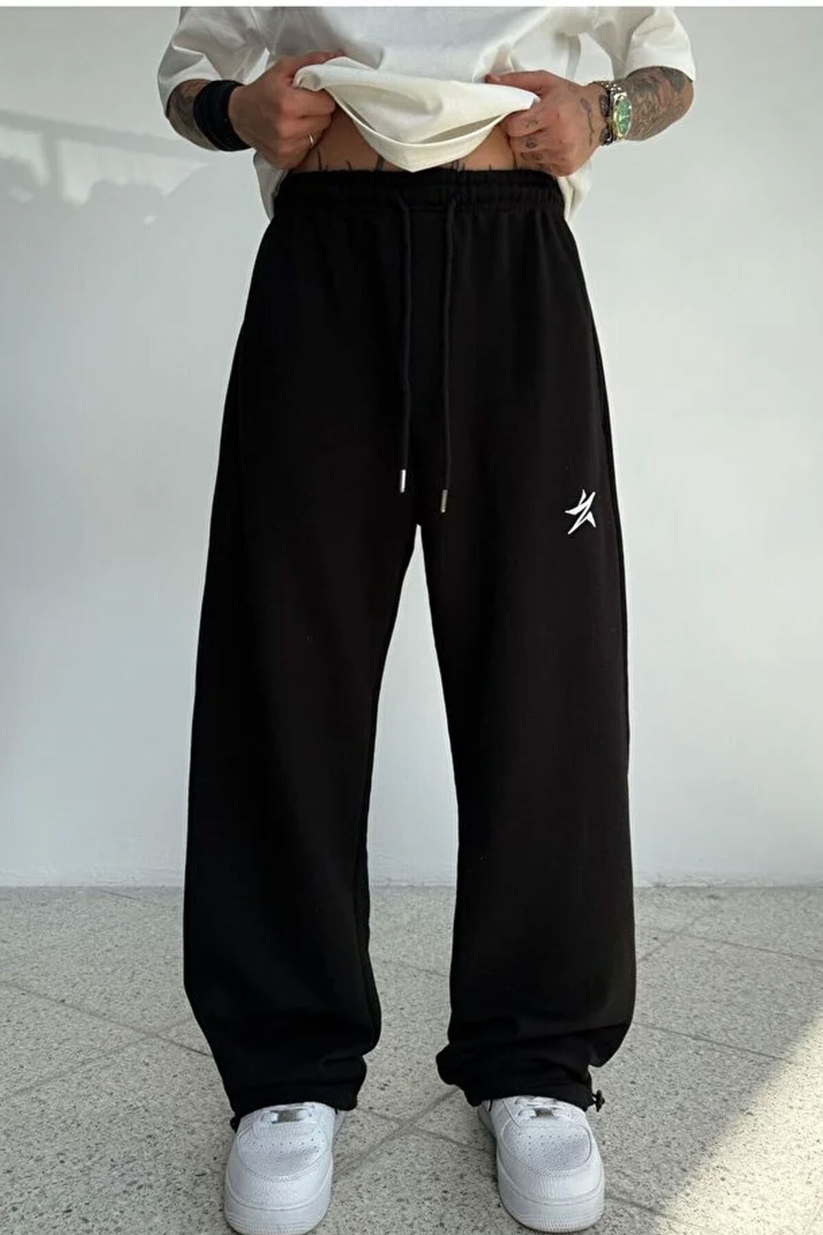 WEARTEX Yıldız Baskılı Kışlık Kumaş Ayarlanabilir Paça Bol Eşofman Altı