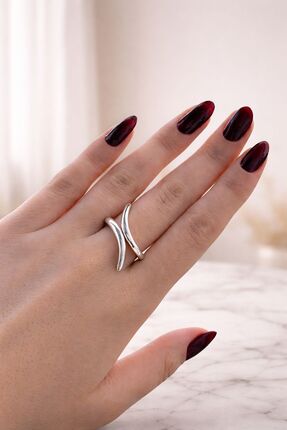 Glowy&Co. Wave 14K Gümüş Rengi Kararmaz Çelik Minimal Ayarlanabilir Yüzük