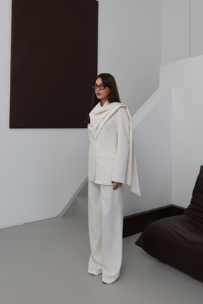 lidyasara Şal Yaka Çizgili Ceket ve Pantolon Takım