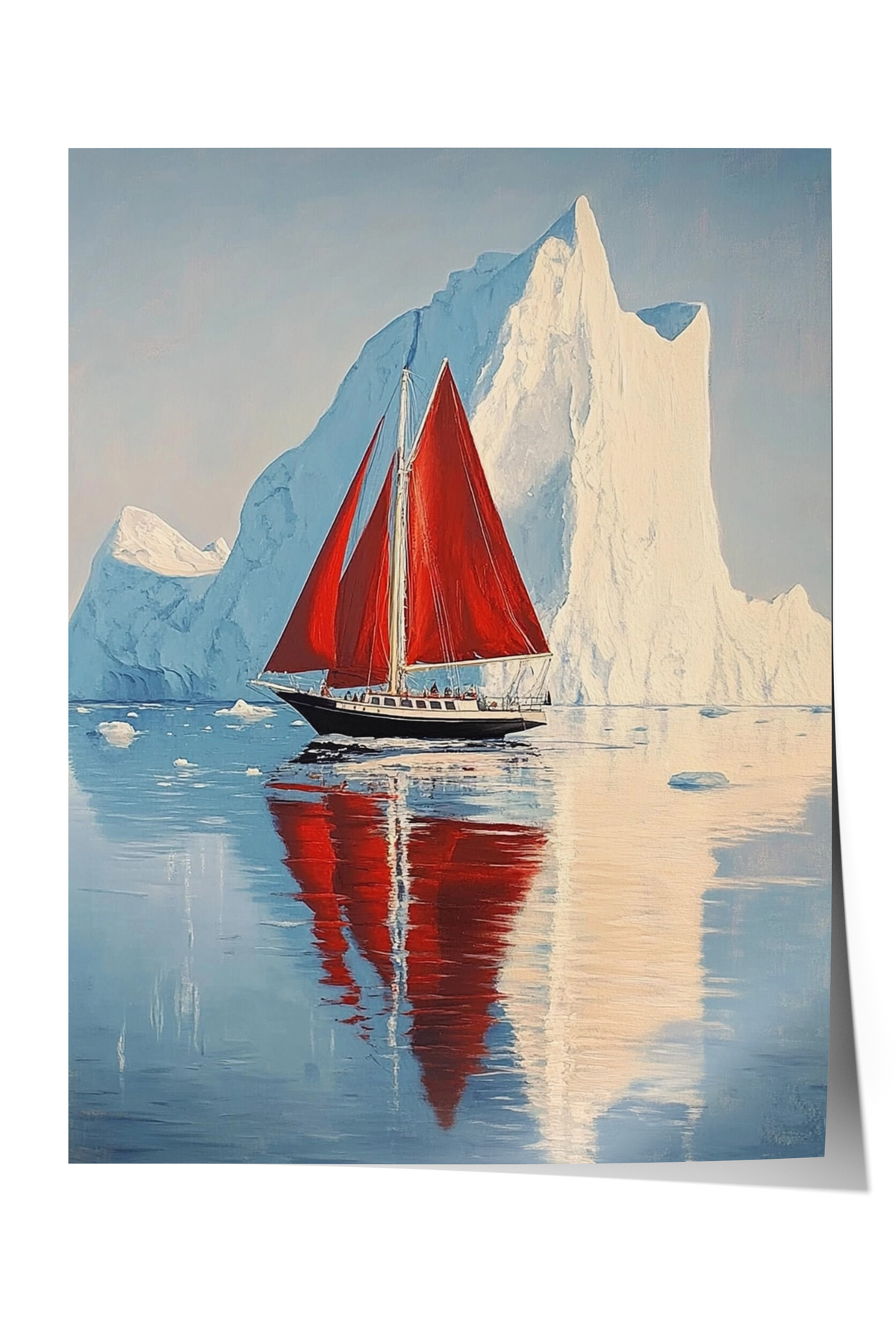 Premium Poster Red Sailboat Lounge Decor Between Ice Mountains