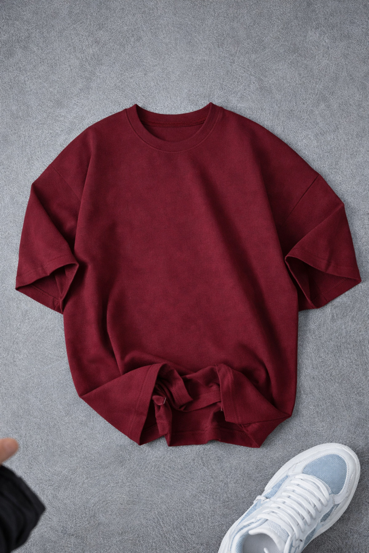 Revasser Unisex Erkek/Kadın Düz Baskısız Oversize Bisiklet Yaka Penye T-Shirt