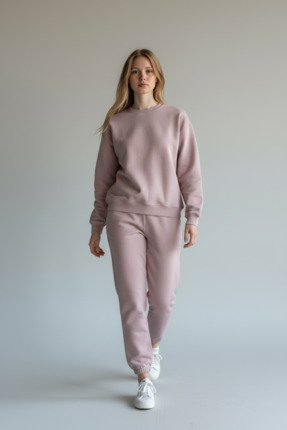 MGTEKSTİL Kadın Soluk Gül İçi Polarlı Kışlık 3 İplik Sweatshirt Eşofman Takımı