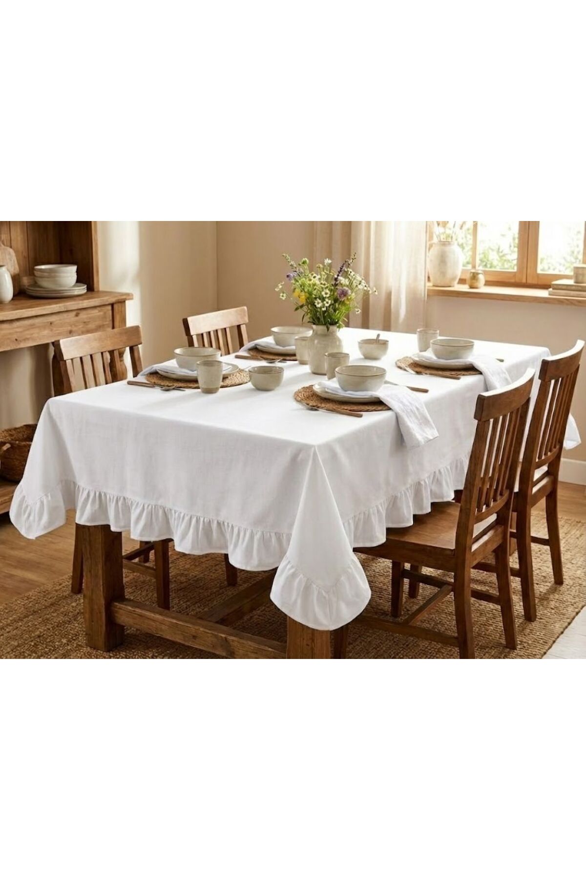 Ruffled 100% Cotton Tablecloth | Natural Stylish Design