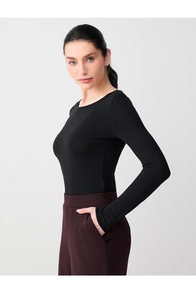 Jimmy Key Siyah Kayık Yaka Yumuşak Dokulu Uzun Kollu Örme Bluz