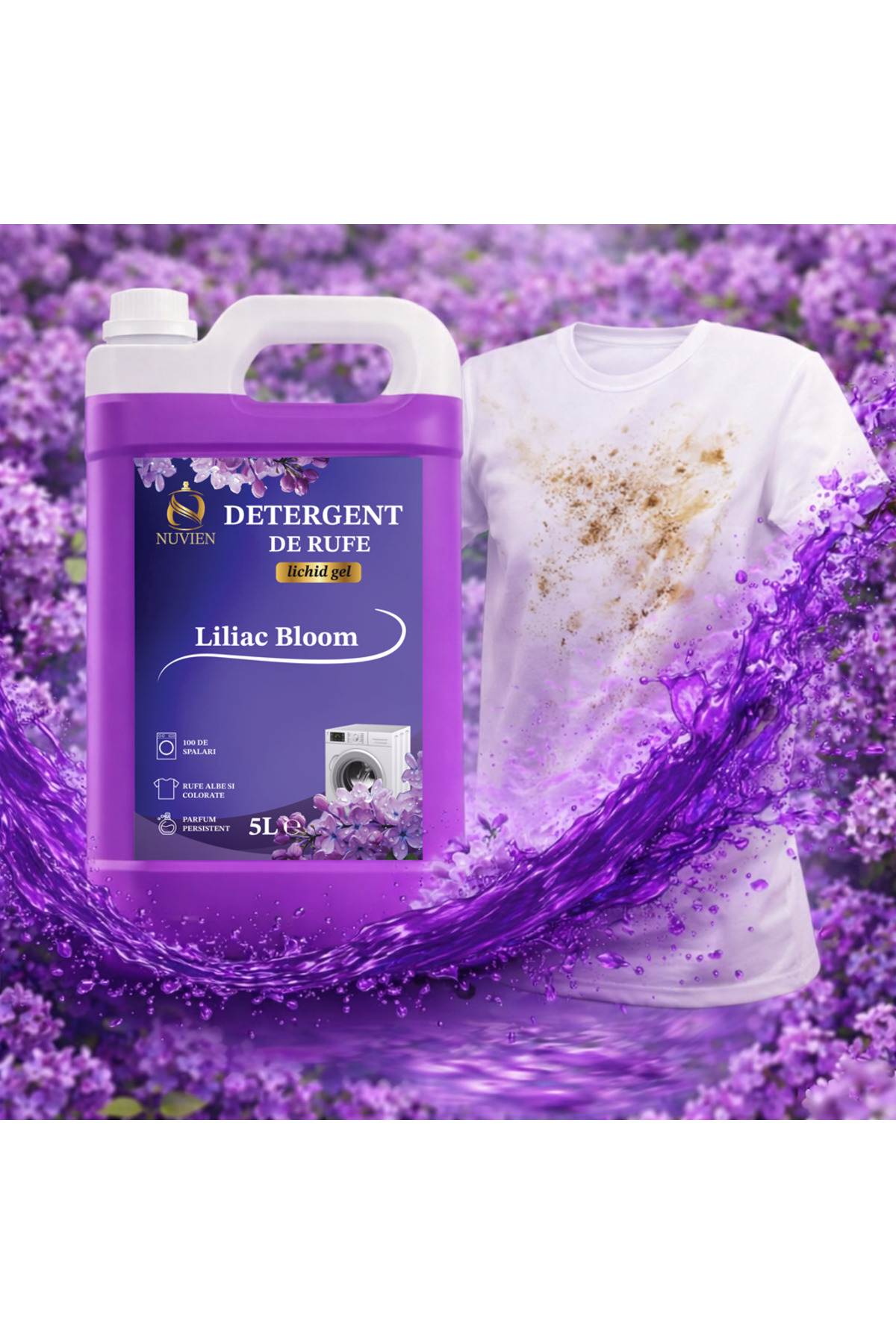 Nuvien Detergent lichid de rufe Liliac Bloom 5L cu bicarbonat