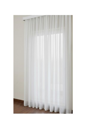 PERKOA Ekru Renk Modern Çizgili Ekstrafor Büzgülü Pilesiz Tül Perde