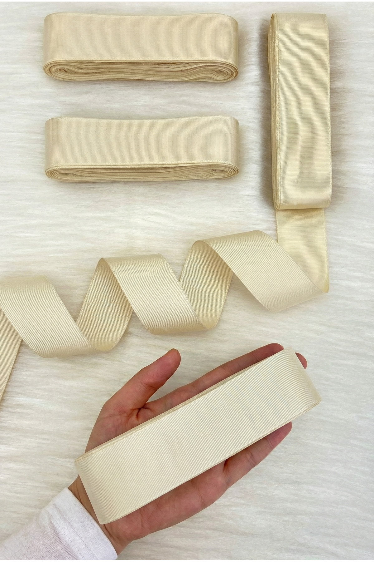 Cream Grosgrain Ribbon 4 Cm 10 Mt, Bundle Dowry Wedding Engagement Birthday Gift Packaging Decoration
