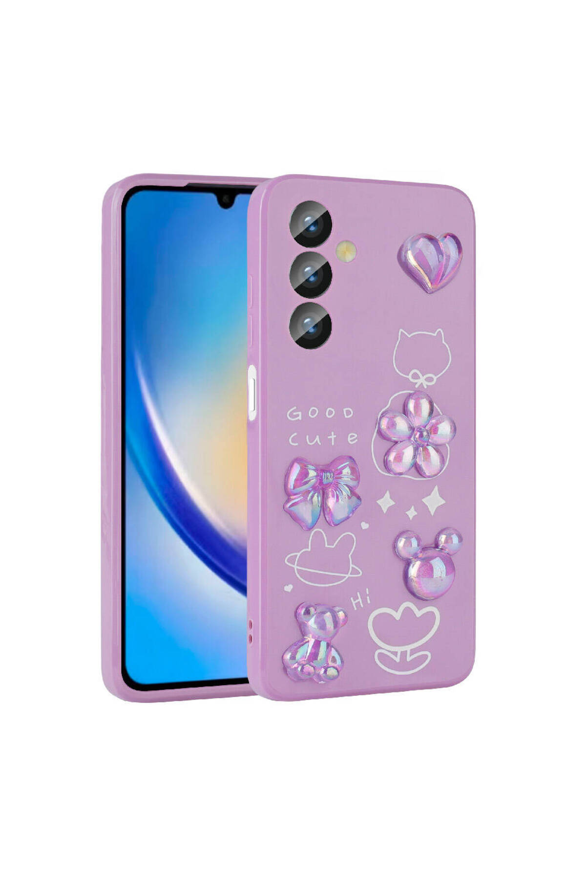 Galaxy A14 5G Kılıf Kabartma Figürlü Parlak BSAY Toys Silikon Kapak - Mor