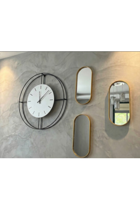 Febrini Aynalı Duvara Asılabilen Dekor Ve Kahve Sunumluk Oval Gold Tepsi 12x3...