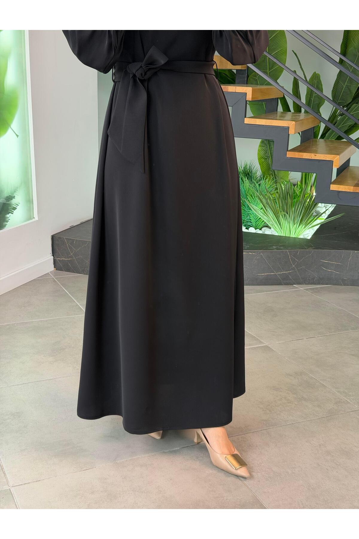 Armine  Trend Seyyar Kemerli Krep Elbise 26YT904 Siyah - Görsel 3