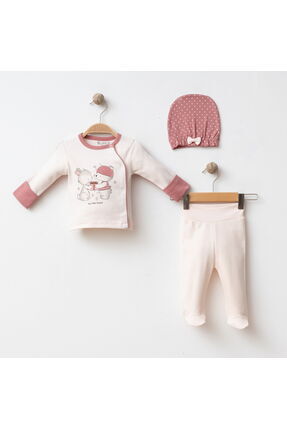 Gümüş Baby Kids BEBEK 3 LÜ SET % 100 PAMUK KUMAŞ KENDİNDEN ELDİVENLİ PATİKLİ