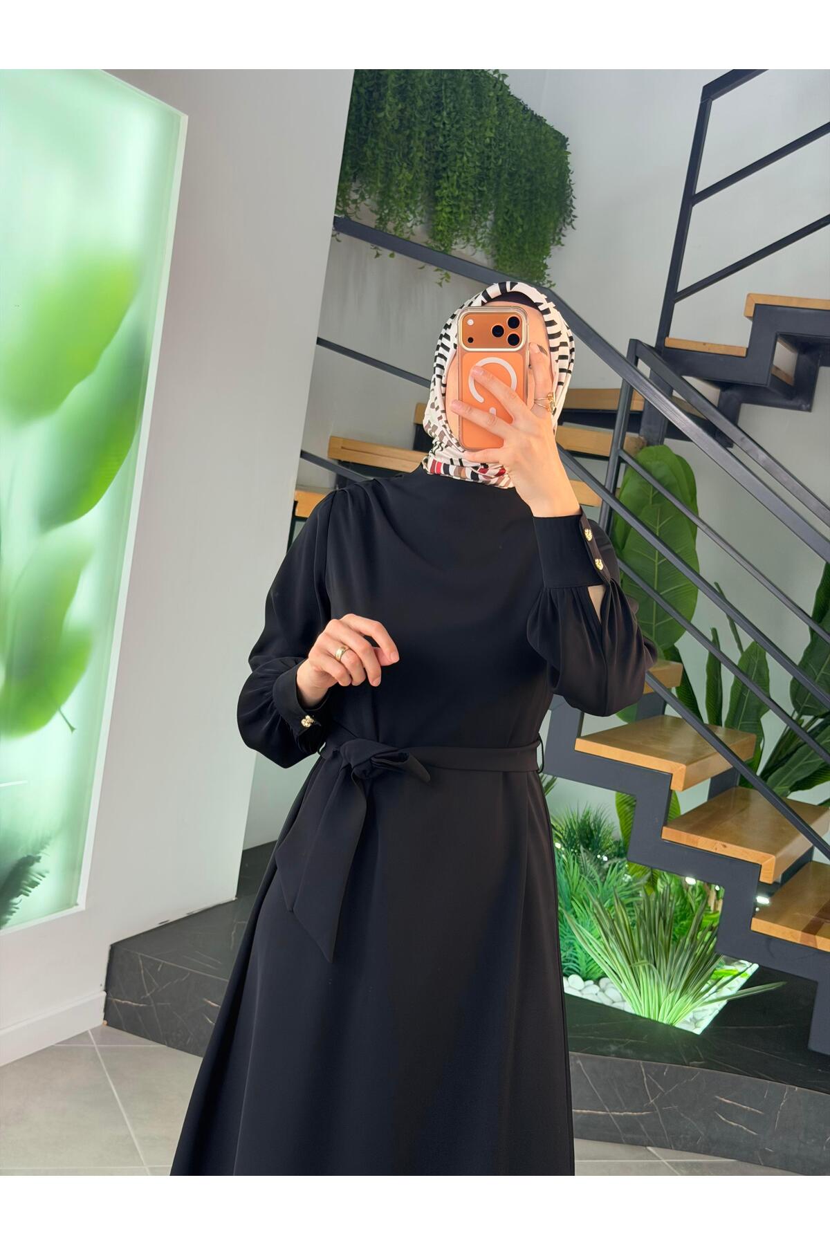 Armine  Trend Seyyar Kemerli Krep Elbise 26YT904 Siyah - Görsel 2