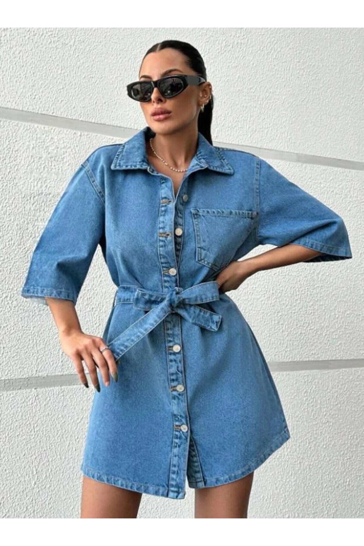 KENE JEANS PLAVA KRATKA TRAPER HALJINA SA KAIŠOM I POTPUNIM ZAKRIVANJEM NA DU...