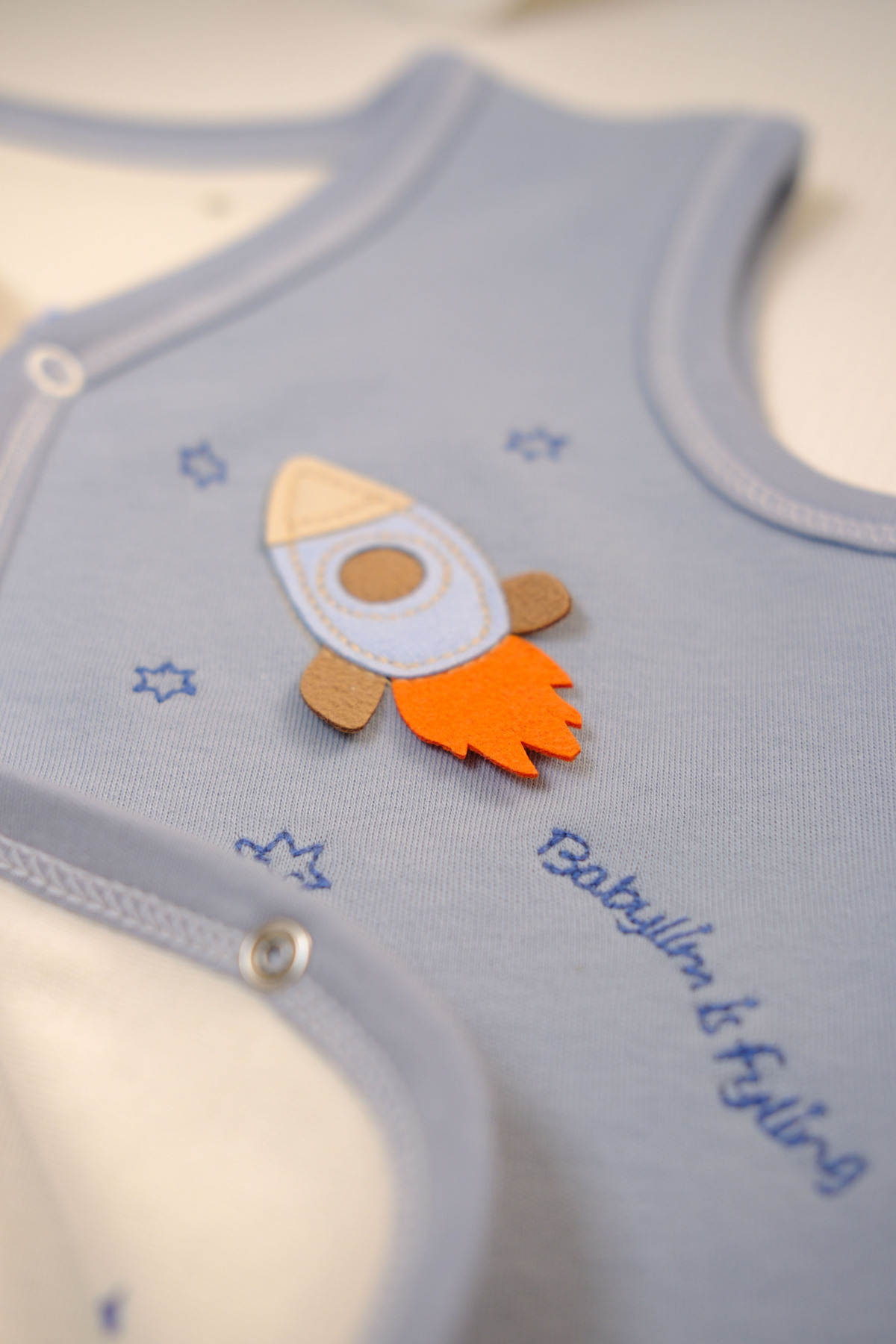 BABYLİM Uzay Aplikeli Astarlı Yenidoğan Yelek %100PAMUK- Erkek Bebek fotoğrafı 4 (önizleme)