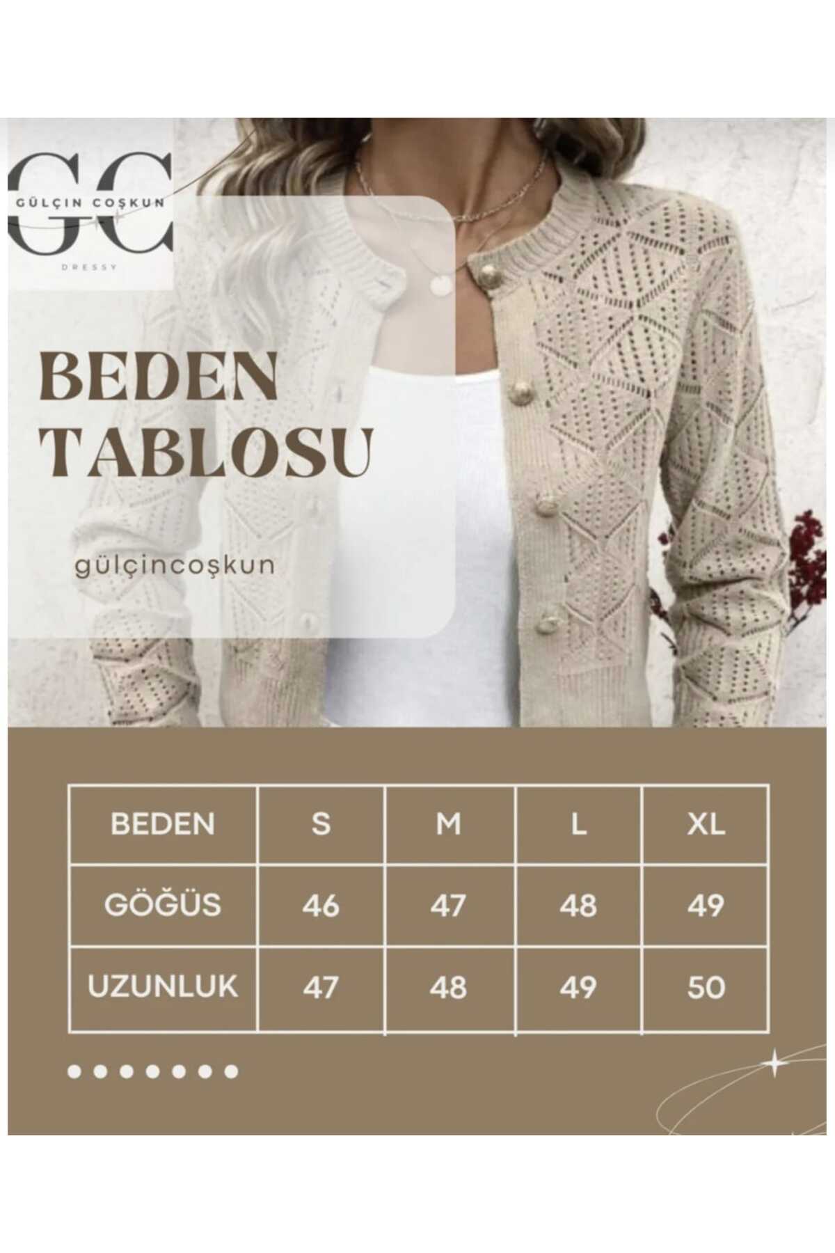 Gülçin Coşkun  Baklava Desen Düğmeli Ajurlu Bisiklet Yaka Ara Boy %100 Pamuk Kadın Triko Hırka - Görsel 8