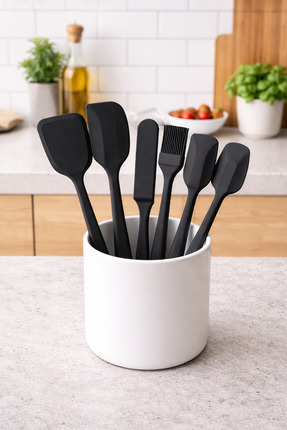 KEA Siyah Silikon Spatula Seti Isıya Dayanıklı Mutfak Gereçleri 6 Parça