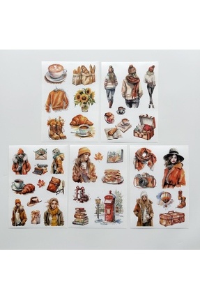 Onwize Autumn Latte A5 Kiss Cut Sticker Set – 5 Sayfa Suluboya Sonbahar Journ...