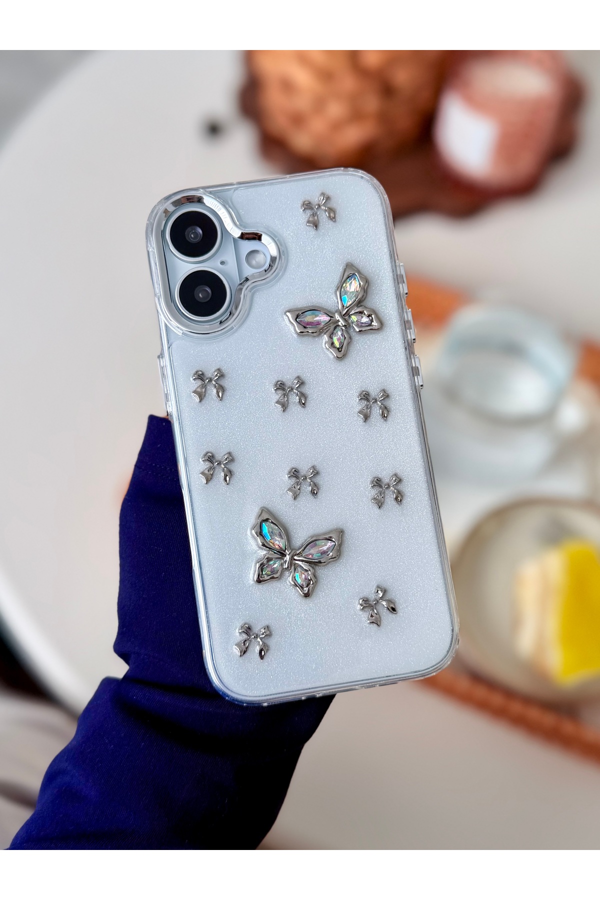 Iphone 17 Compatible Metal Butterfly Toy Design Silicone Case