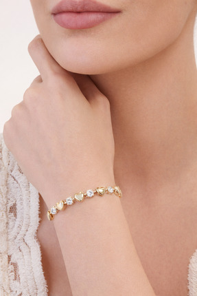 SFS Store Zarif Kalp Taşlı Gold Çelik Kadın Bileklik