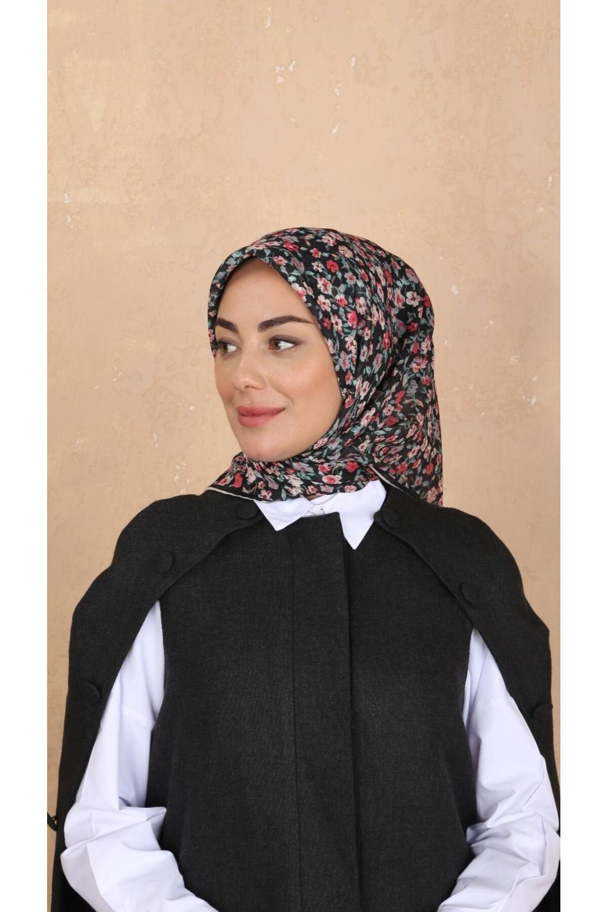 روسری نخی نرم فوشیا مشکی 2