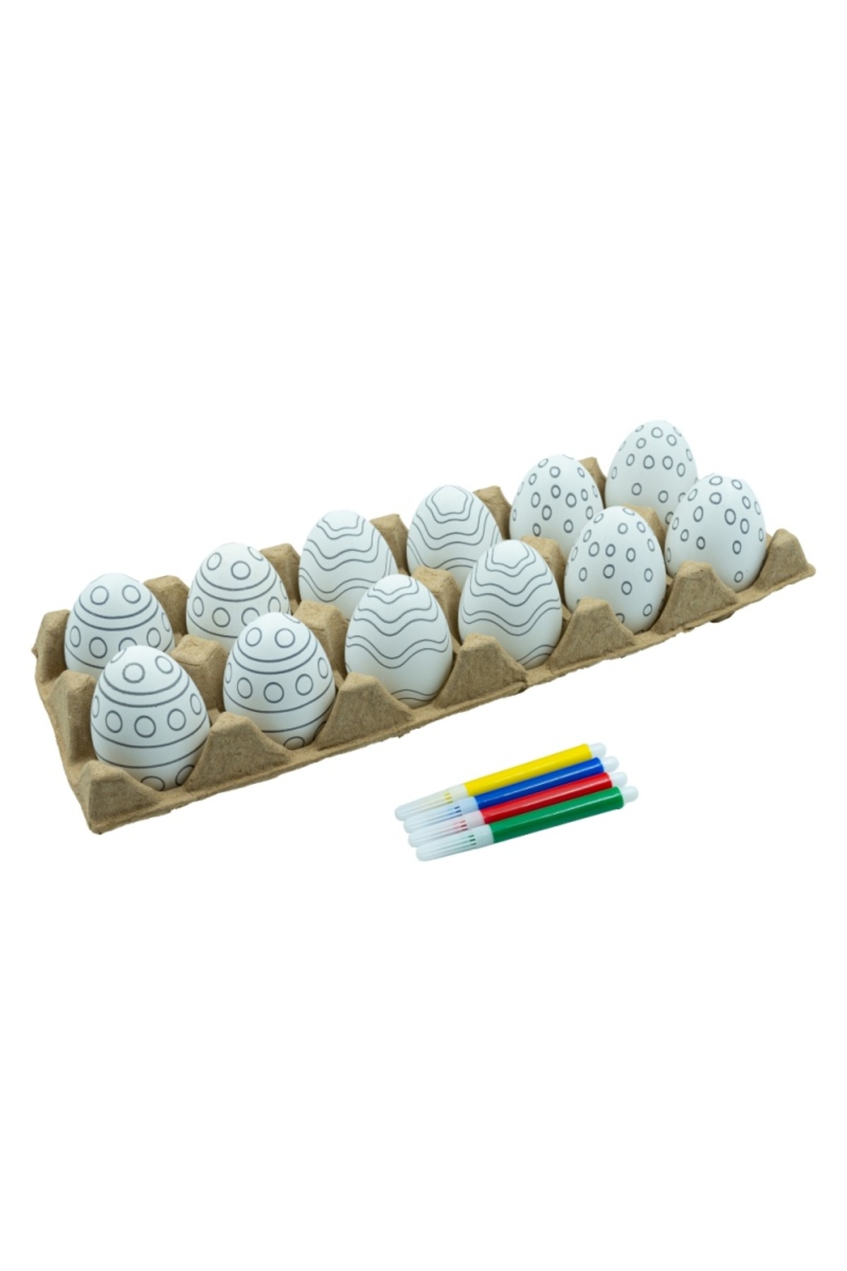 Colorarte Eggs with casing 12 pcs 6cm, white with various patterns, 4 felt-ti...