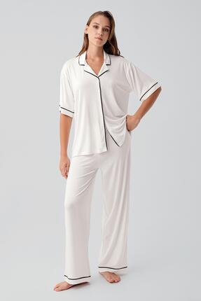 Artış Kısa Kollu Düğmeli Oversize Esnek Viskoz Pijama Takım
