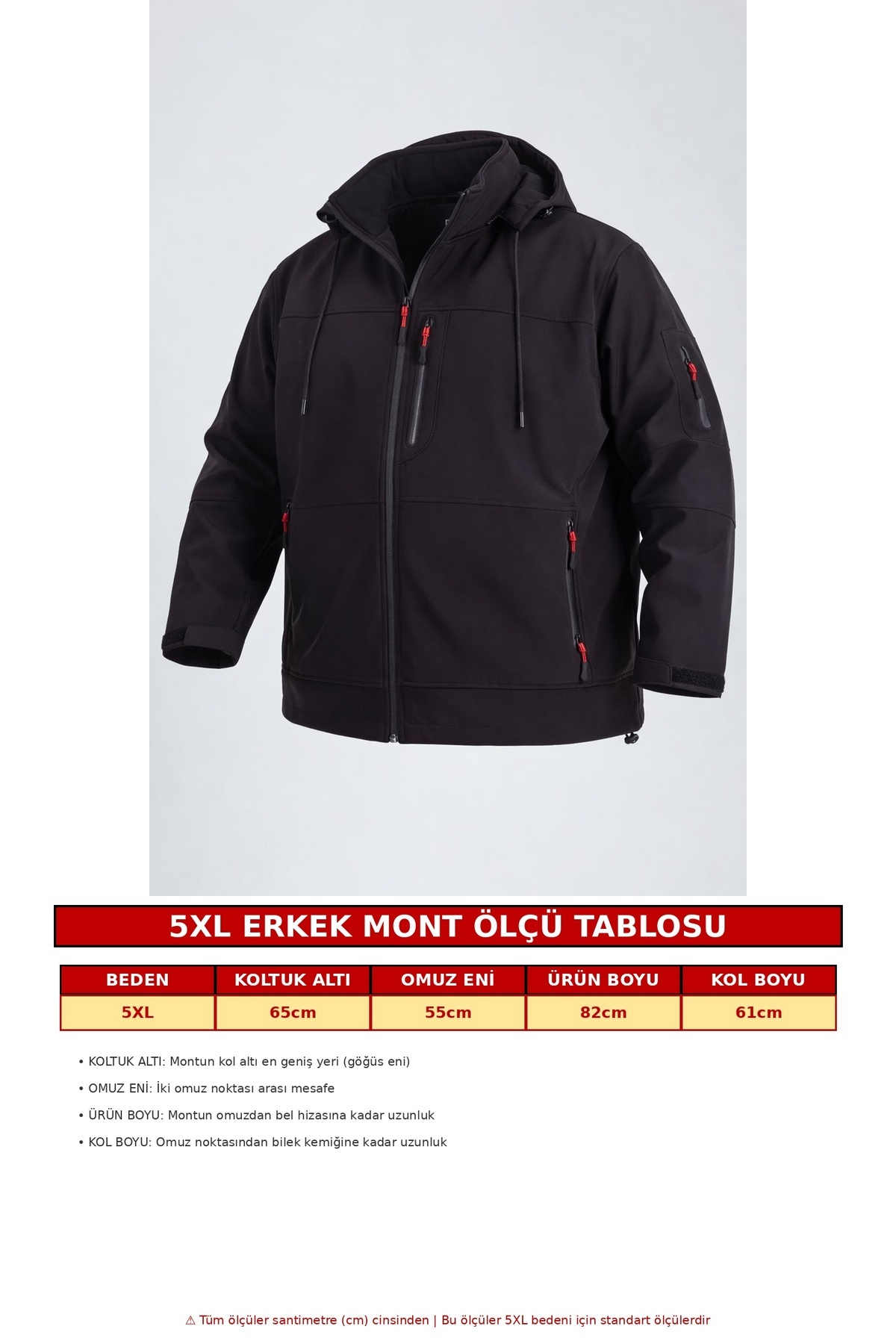 Vatan Tekstil Büyük Beden Erkek Softshell Mont Kapüşonlu Su İtici Rüzgar Geçirmez görsel 3