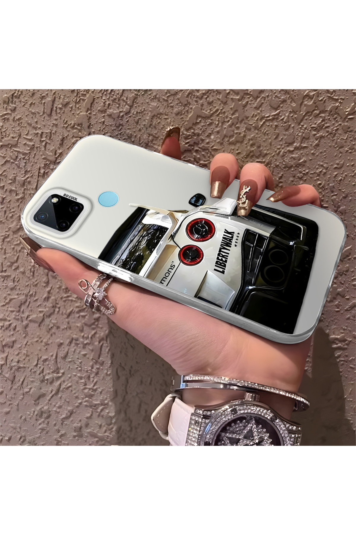 Realme C21Y Compatible Silicone Edge Hard Rear Anti Fall Phone Case with BMW Pattern