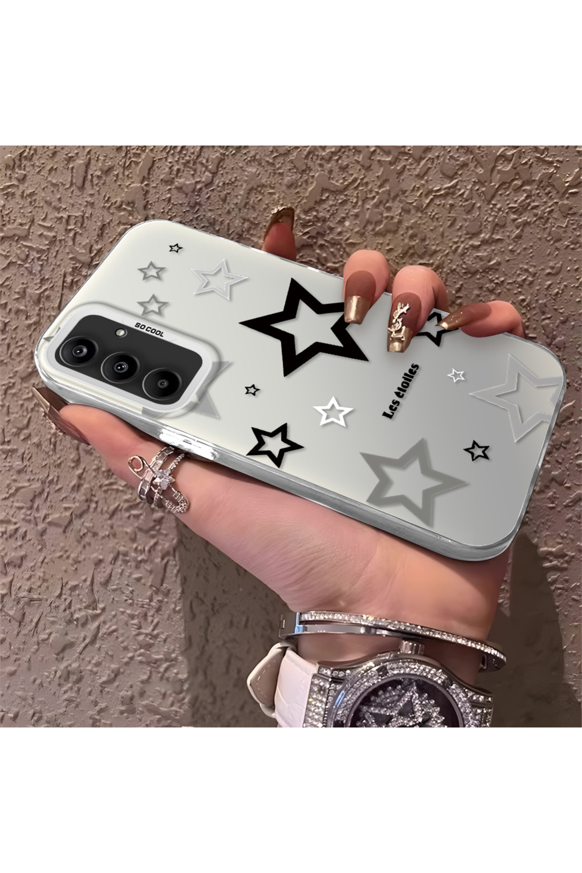 Samsung Galaxy A25 Compatible Silicone Edge Hard Rear Anti Fall Phone Case Stars Patterned
