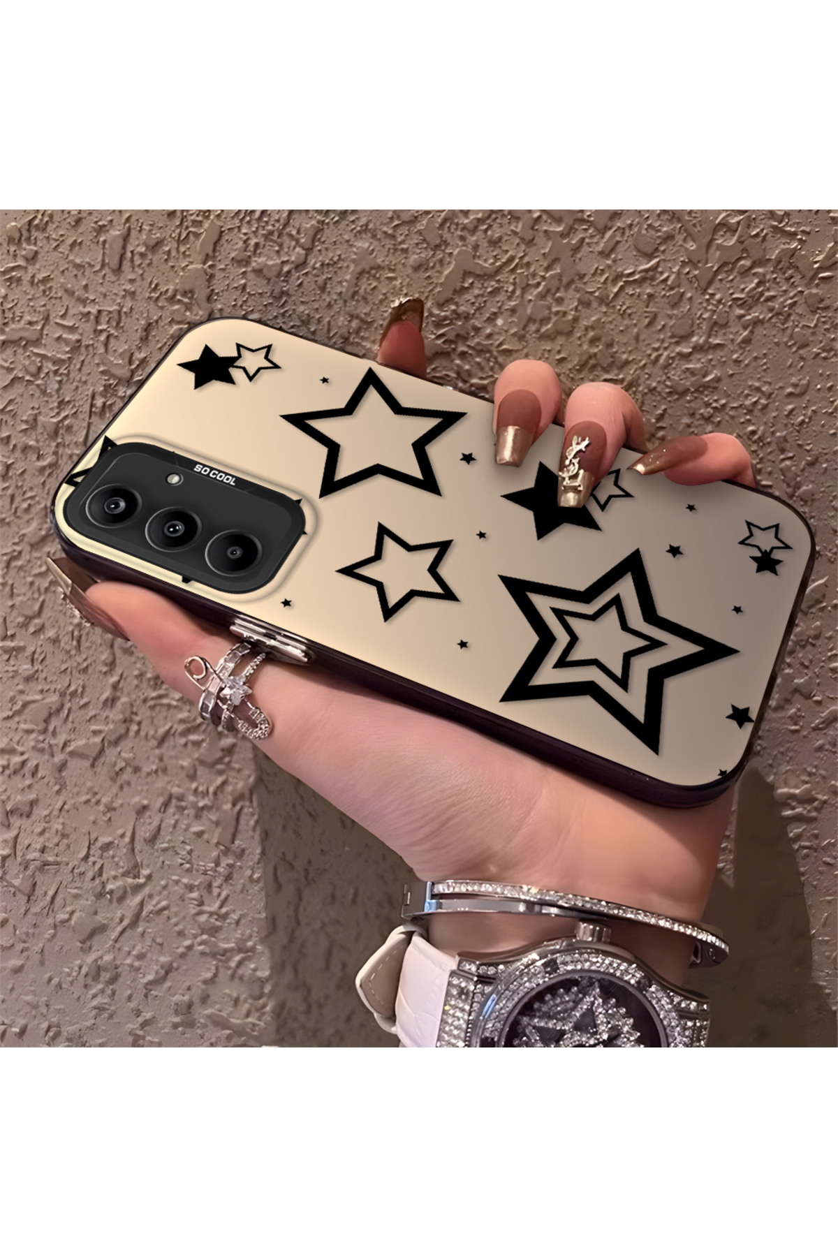 Samsung Galaxy A25 Compatible Silicone Edge Hard Rear Anti Fall Phone Case Stars Patterned