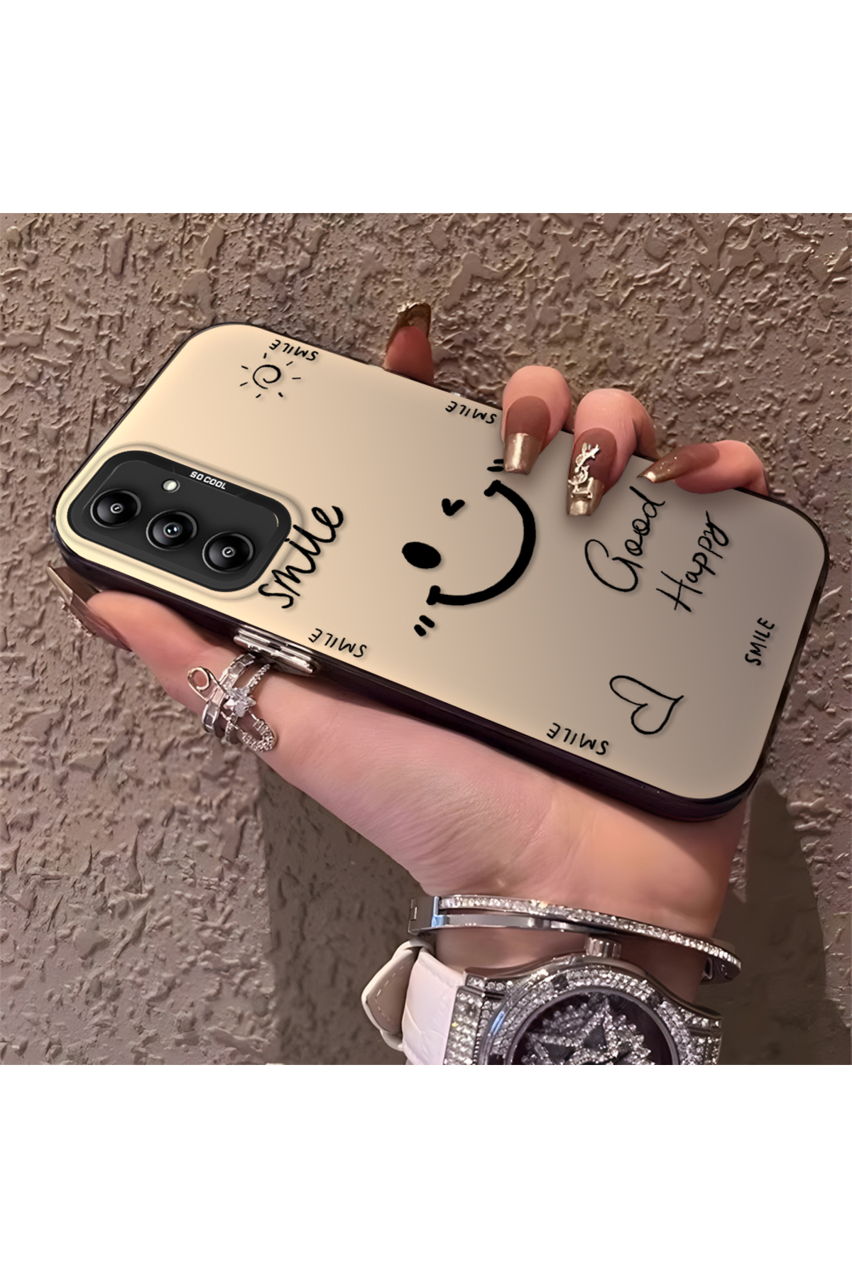 Samsung Galaxy A14 Compatible Silicone Edge Hard Back Anti Fall Phone Case with Smile Pattern