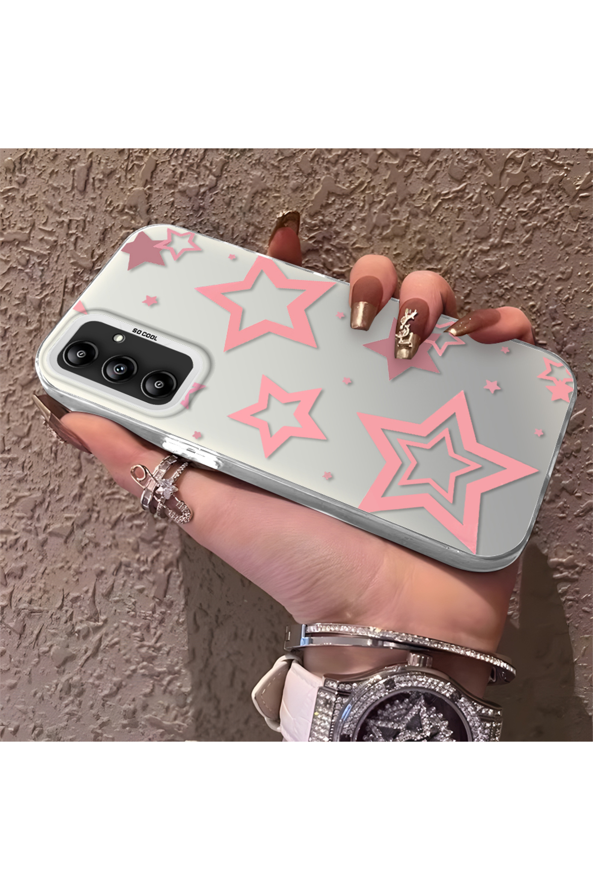 Samsung Galaxy A14 Compatible Stars Patterned Silicone Phone Case Edge Hard Back Anti Fall