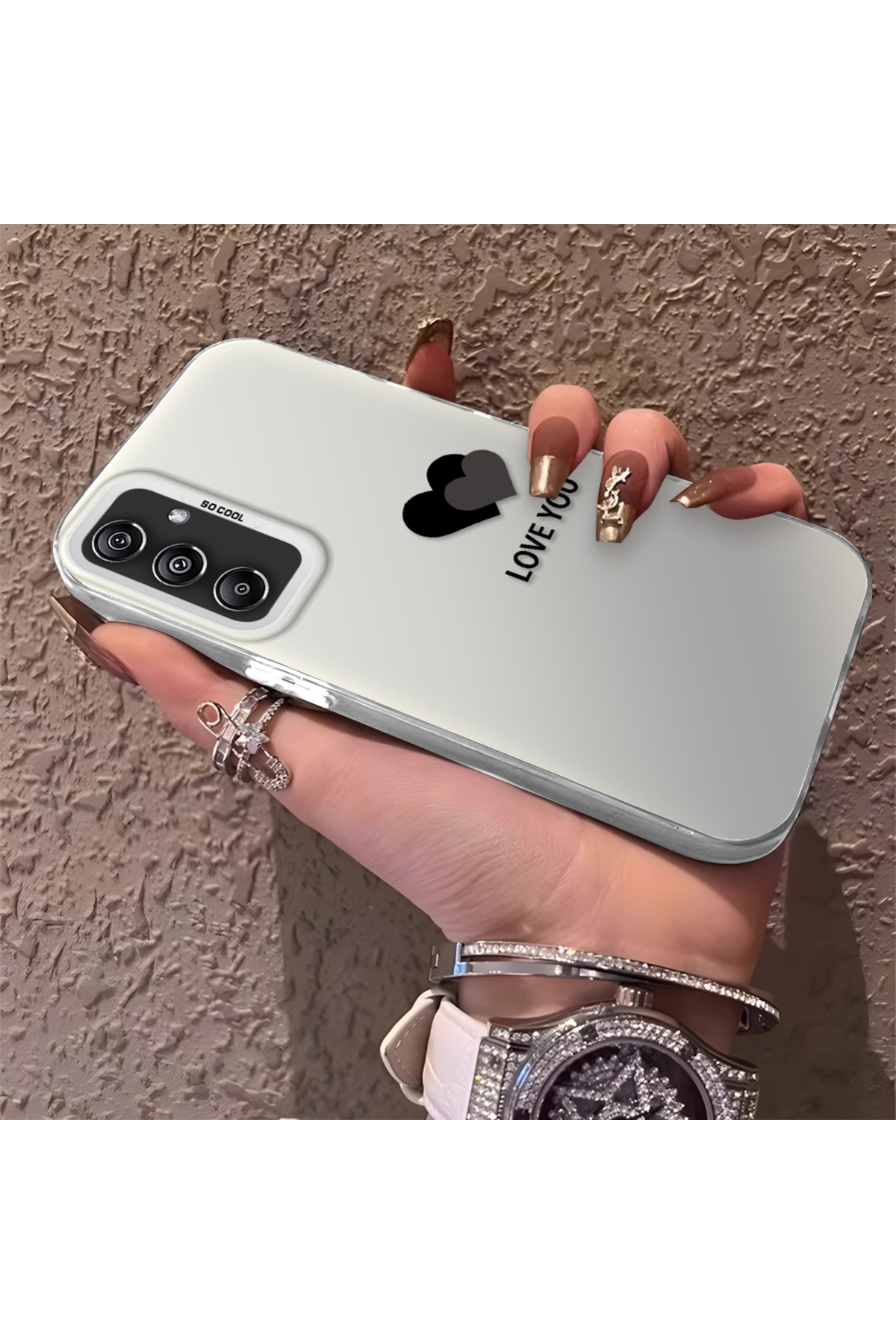 Samsung Galaxy M34 5G Compatible Heart Patterned Silicone Edge Hard Back Anti Fall Phone Case