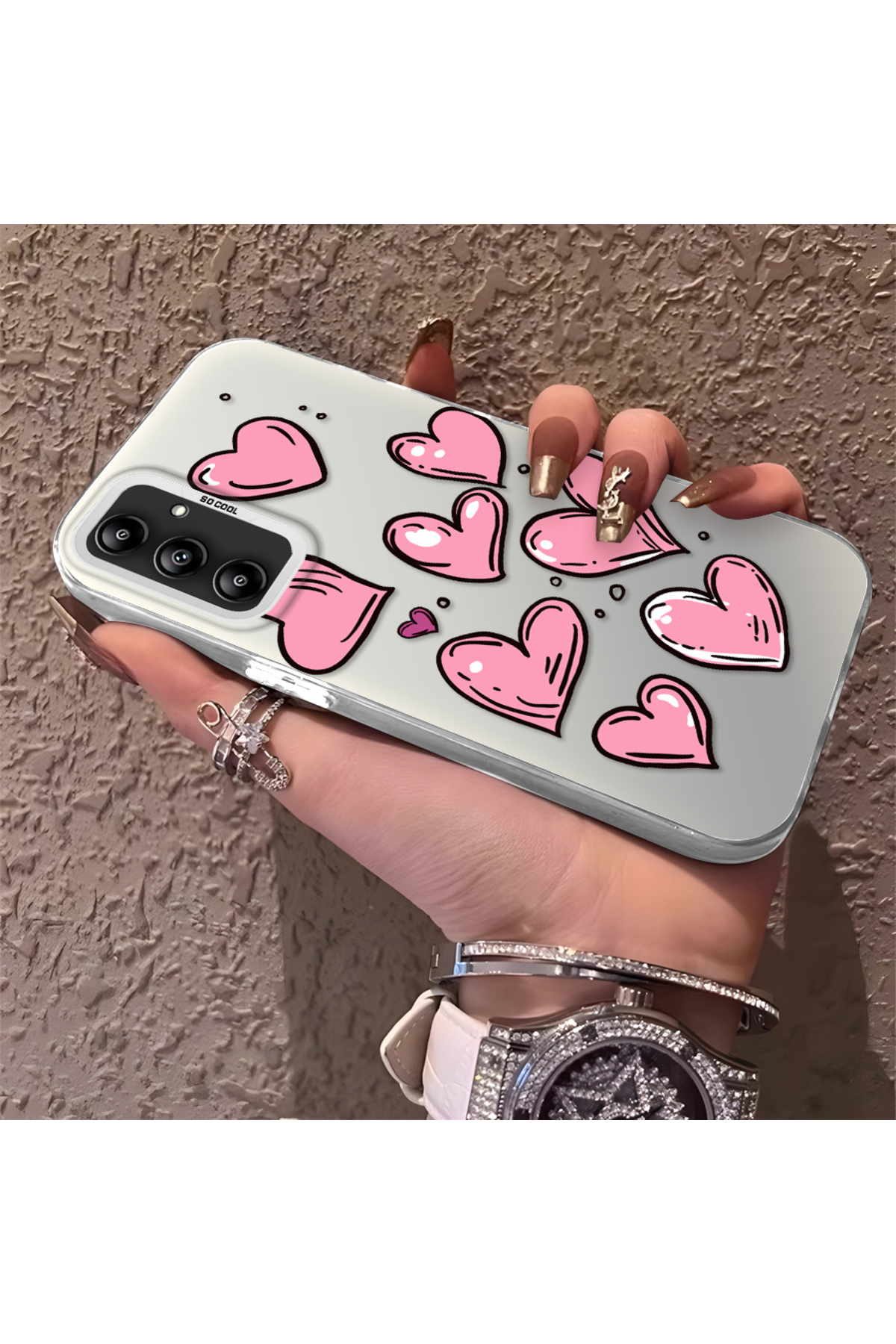 Samsung Galaxy A14 Compatible Silicone Edge Hard Rear Anti Fall Phone Case Heart Pattern
