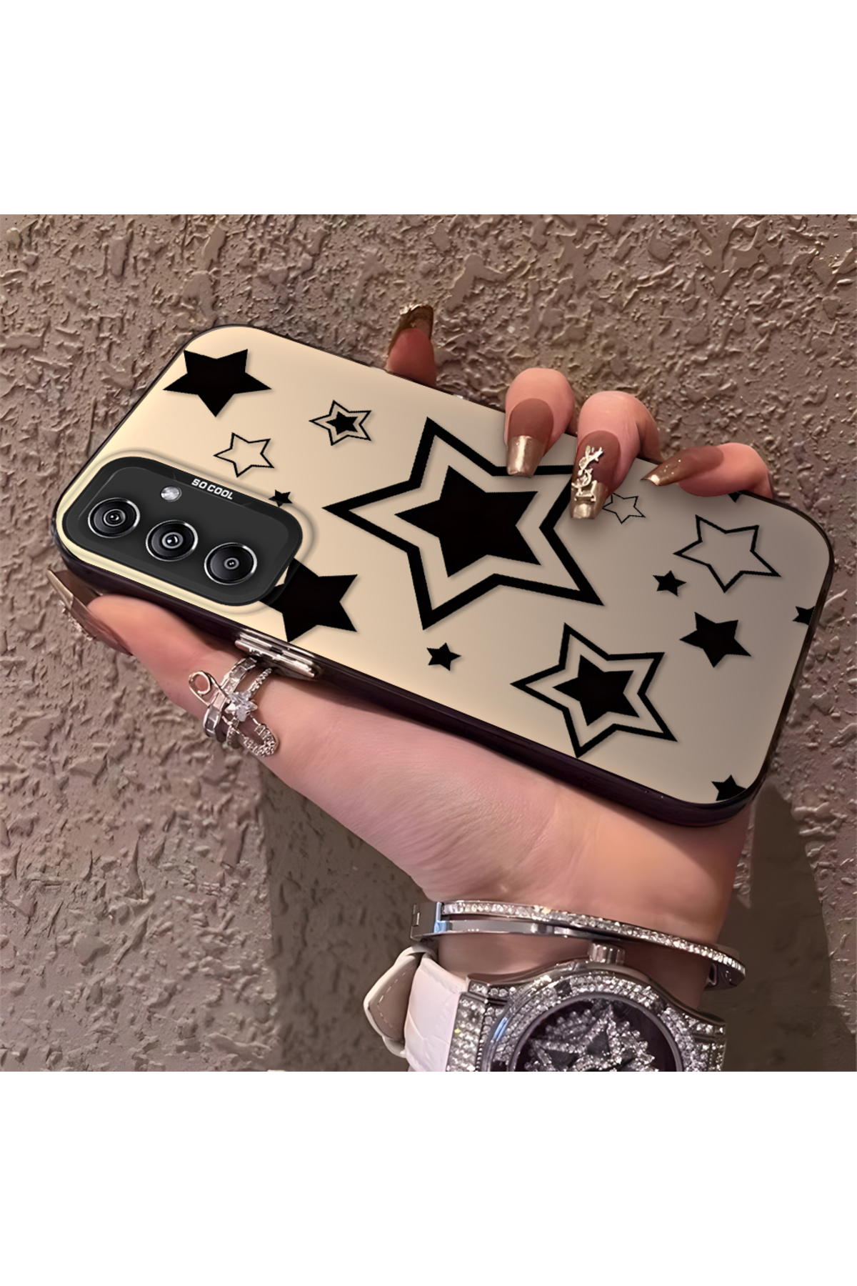 Samsung Galaxy M34 5G Compatible Stars Patterned Silicone Phone Case Edge Hard Rear Anti Fall