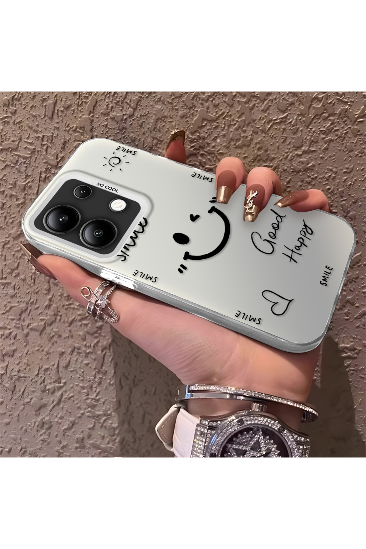 Redmi Note 13 Compatible Silicone Edge Hard Back Anti Fall Phone Case with Smile Pattern