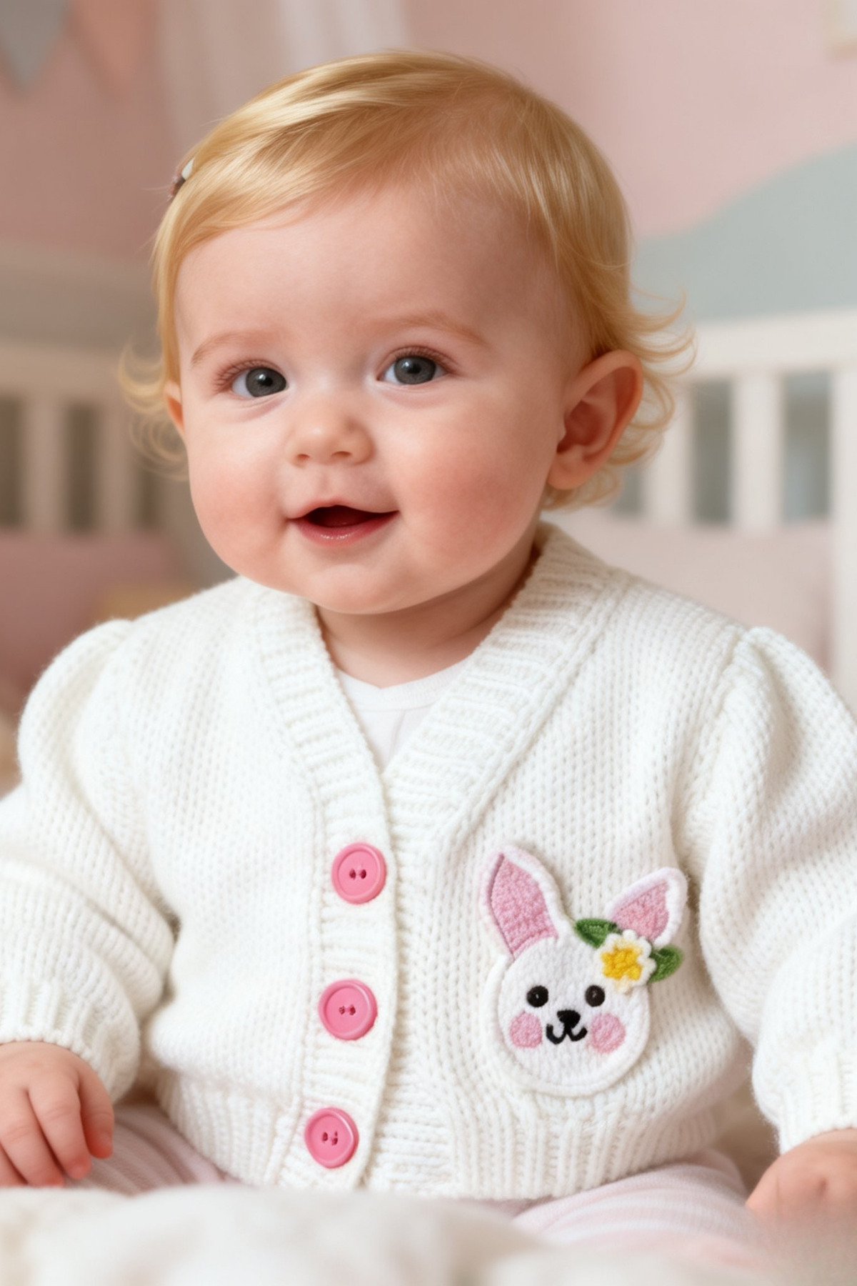 LunivellArt El Örgüsü Bebek Hırkası Amigurumi Tavşanlı Yenidoğan Kız Bebek Hırka fotoğrafı 4 (önizleme)