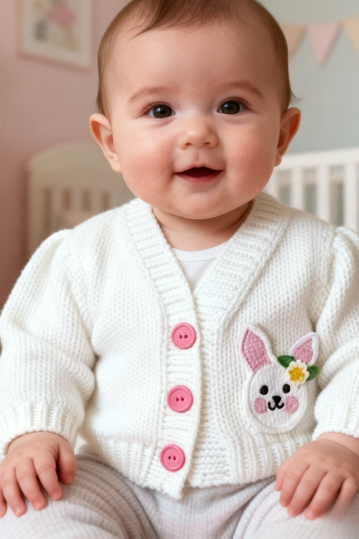 LunivellArt El Örgüsü Bebek Hırkası Amigurumi Tavşanlı Yenidoğan Kız Bebek Hırka fotoğrafı 3 (önizleme)