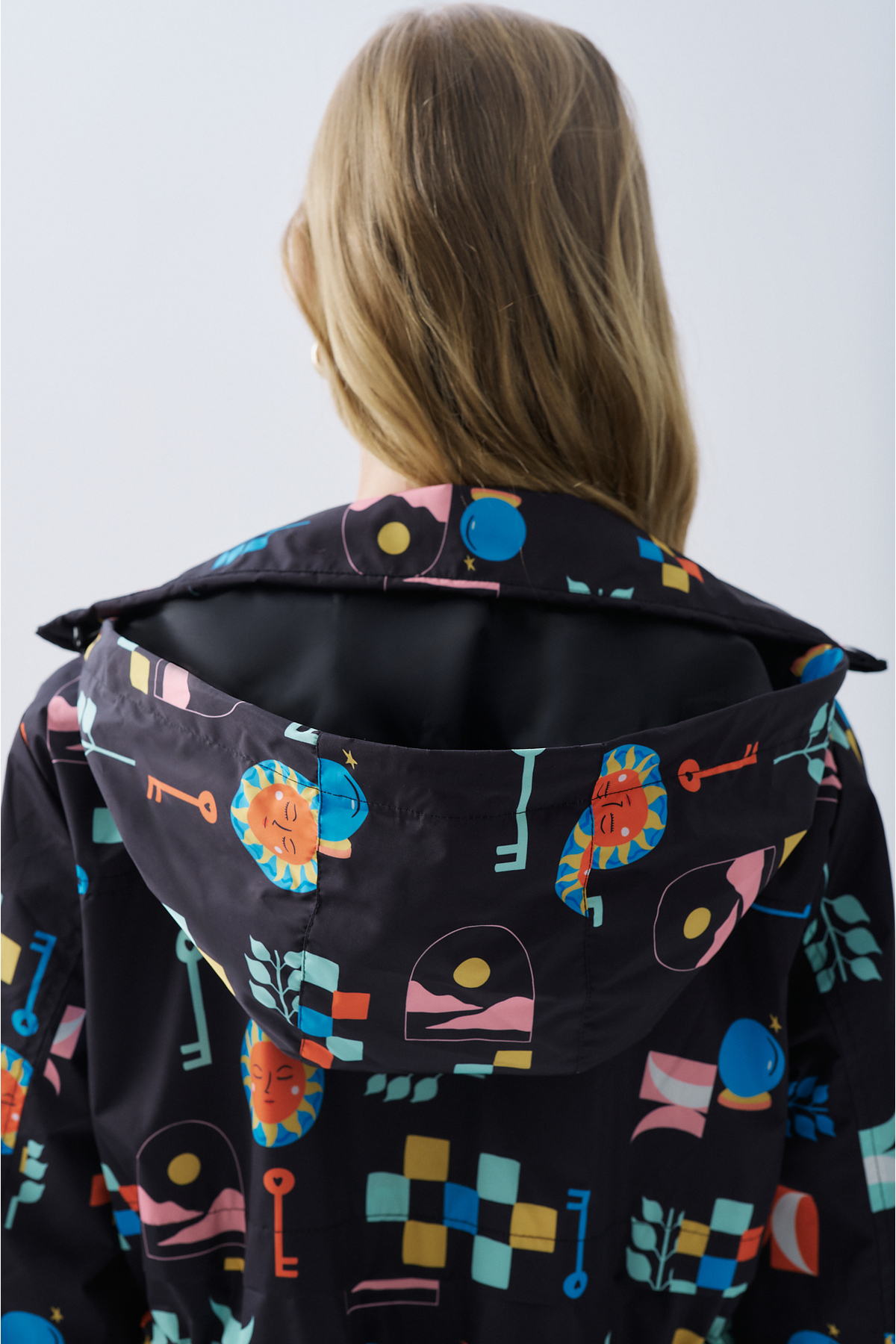 Mudo  DESENLİ ÇİFT FERMUARLI KAPÜŞONLU UZUN YAĞMURLUK - Görsel 6