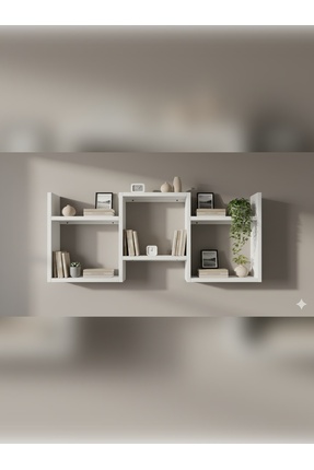 Çamsan Rafixa beyaz Üçlü Simetrik Duvar Rafı - Modern Kitaplık ve Estetik Obj...