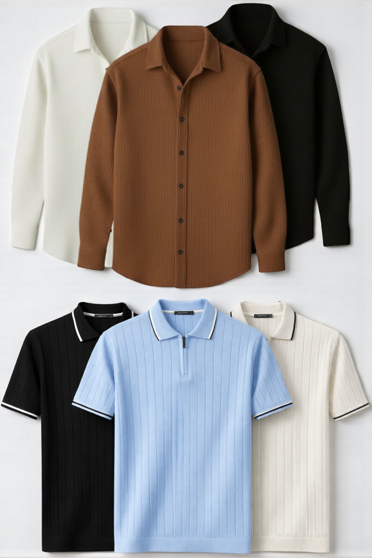 Erkek Mevsimlik 6’lı Kombin Set – 3’lü Ottoman Gömlek & 3’lü Pamuklu Polo Yaka Tişört