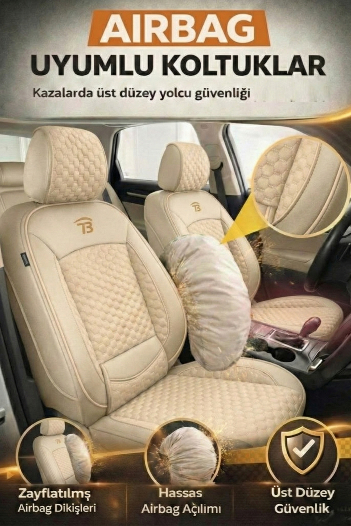 Fiat Punto 2005 ve Sonrası Uyumlu Altay Bel Destekli Tay Tüyü Bej Koltuk Kılıfı — alternatif görsel