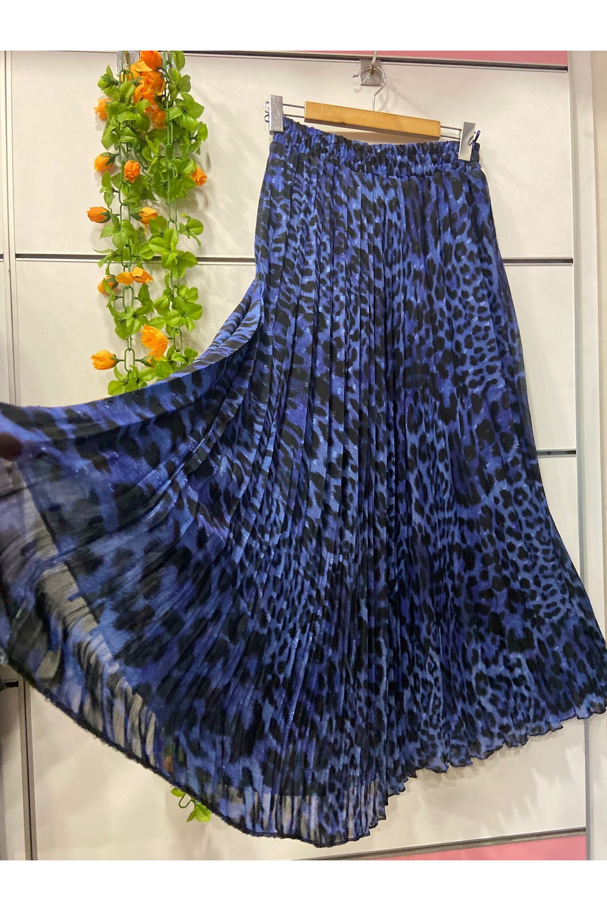 edu collection  Desenli şifon ÇAN etek astarlı