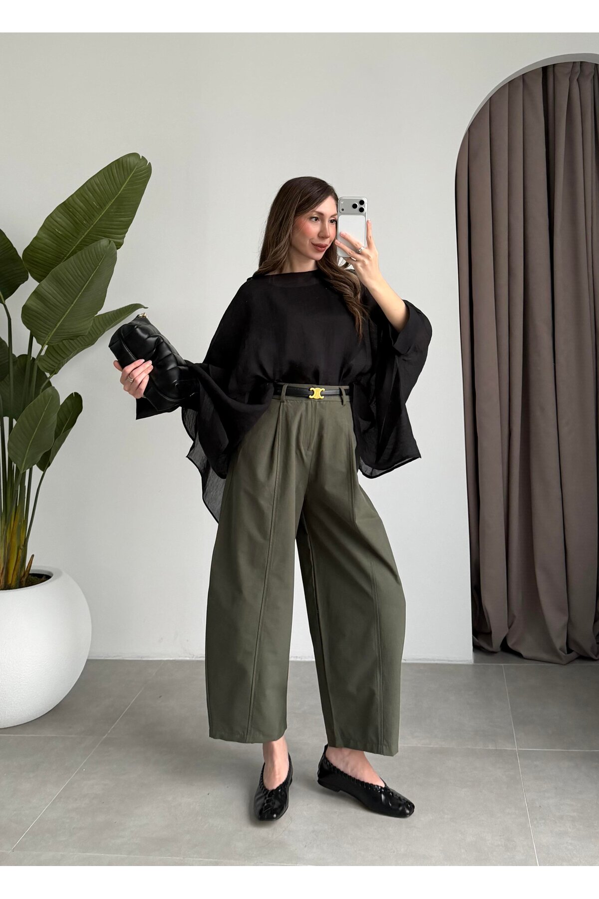 manana fashion  Pelerin Detaylı Oversize Şifon Buz - Görsel 3