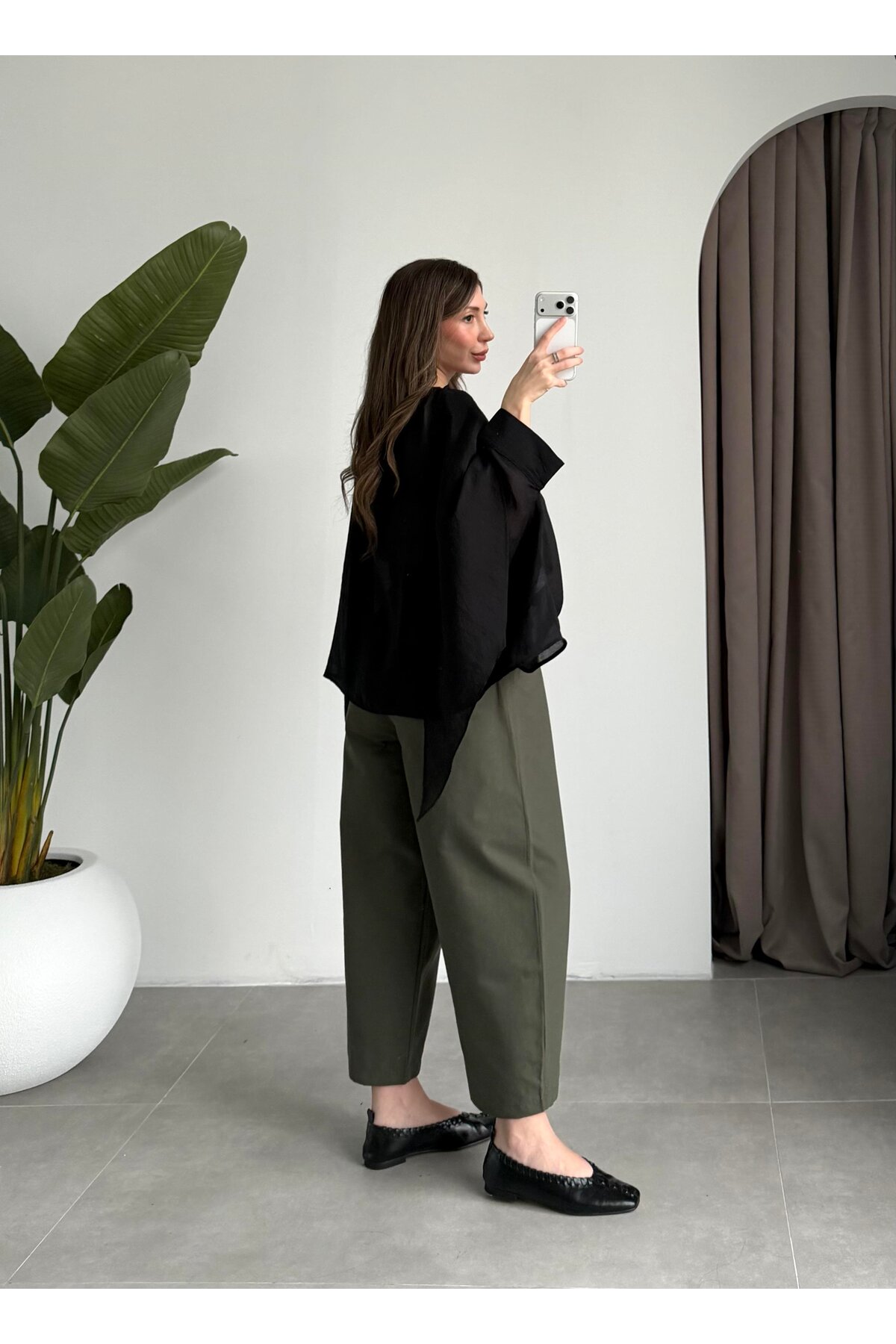 manana fashion  Pelerin Detaylı Oversize Şifon Buz - Görsel 6