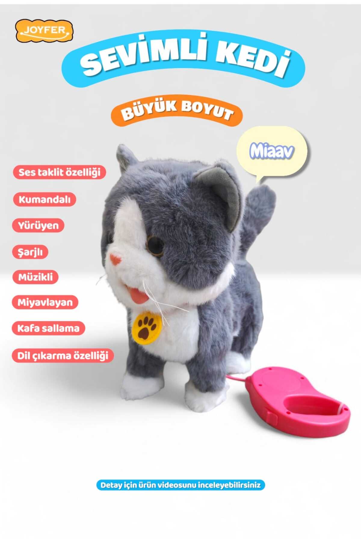 Joyfer Büyük Boy Müzikli Yürüyen Miyavlayan Yalayan Başını